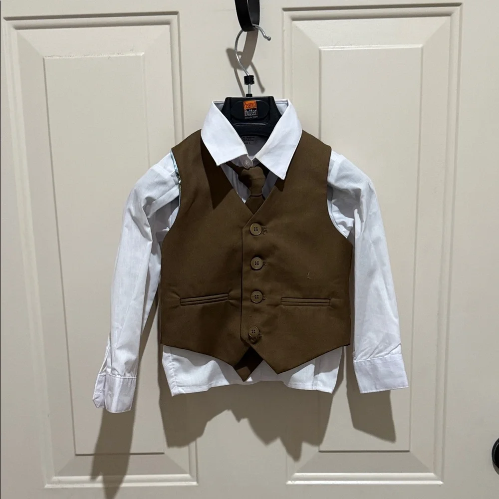 Classic Brown Vest and White Shirt Kids Set